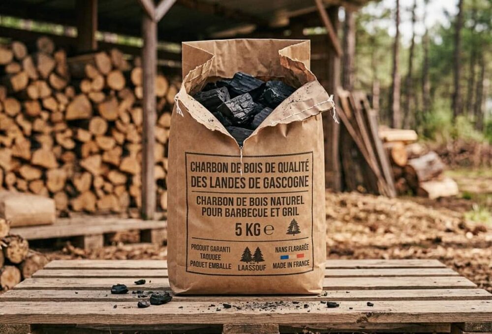 Sac de charbon de bois naturel, ouvert, pour barbecue et gril
